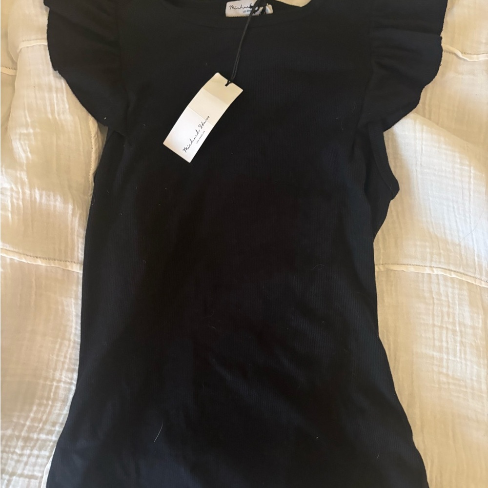 Michael Stars Black Ruffle Sleeve Blouse